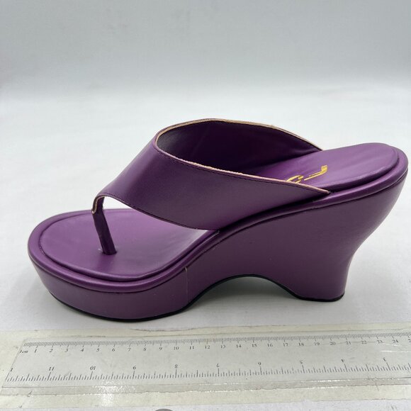 FSJ Purple Flip Flop Slide Mule Shoes Square Open Toe Thong Summer Wedge Sandal - Picture 1 of 7